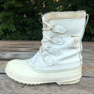 Sorel Manitou White Leather Winter Snow Boots